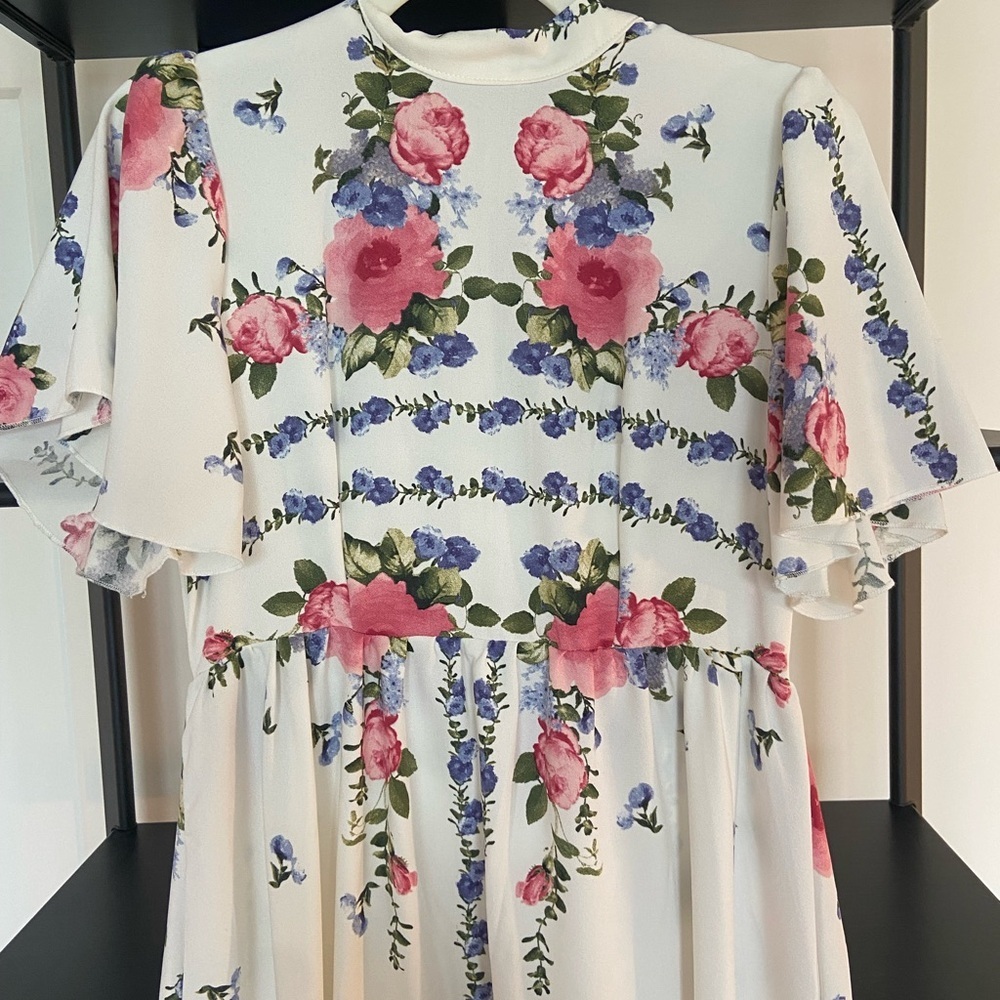 2 for 10$ ☀️Floral Print Mock neck Dress with Ruffled Sleeves - Picture 2 of 10